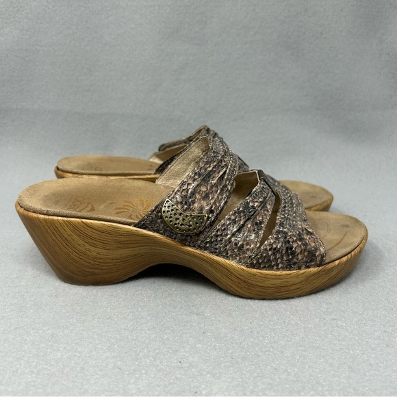 Abeo Darcy Sz 7 Dress Sandal Wedge Platform Slide Adjustabl Snake Print Leather - Picture 3 of 12